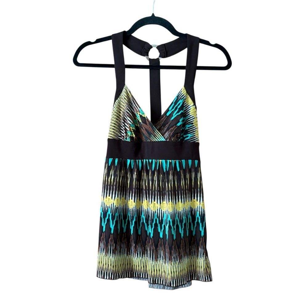 Vintage Y2K IZ Byer Halter Racerback Tank Top Green Teal Brown Size Medium Boho